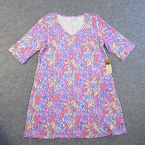Habitat Womens Mini Dress L Floral Lagenlook Pink Purple Cotton Beach Casual 308